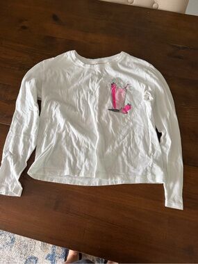 GAP White Long Sleeve Tee with Pink Milkshake Graphic